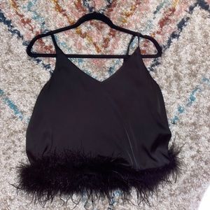 new black satin tank w/ feathers